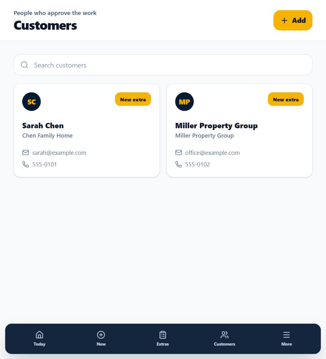 The Customers screen with the add-customer form